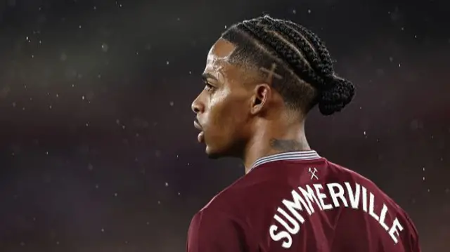 Crysencio Summerville of West Ham United looks on