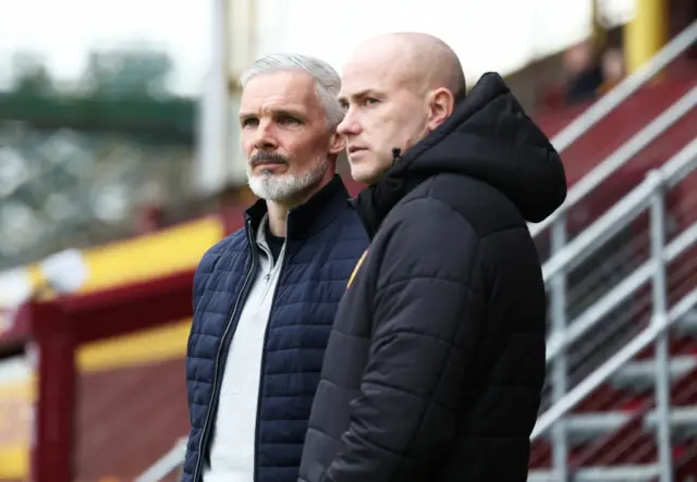 Motherwell manager Jens Berthel Askou with Dundee United counterpart Jim Goodwin