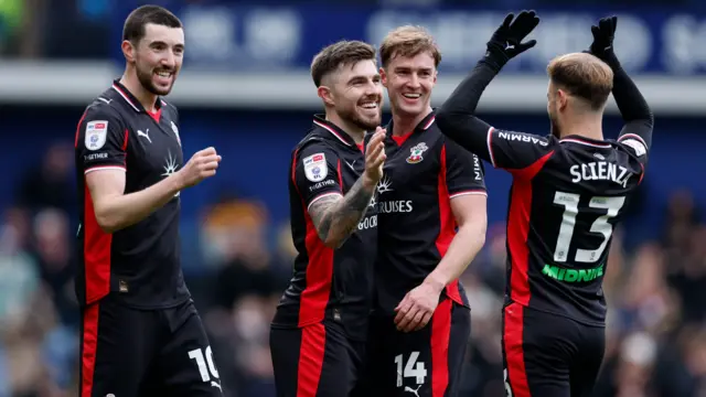 Southampton players celebrate after Ryan Manning's goal at Sheffield Wednesday
