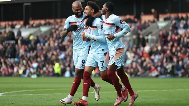 Brentford celebrating their third goal