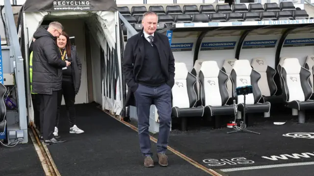 Blackburn boss Michael O'Neill pictured walking out of the tunnel at Pride Park