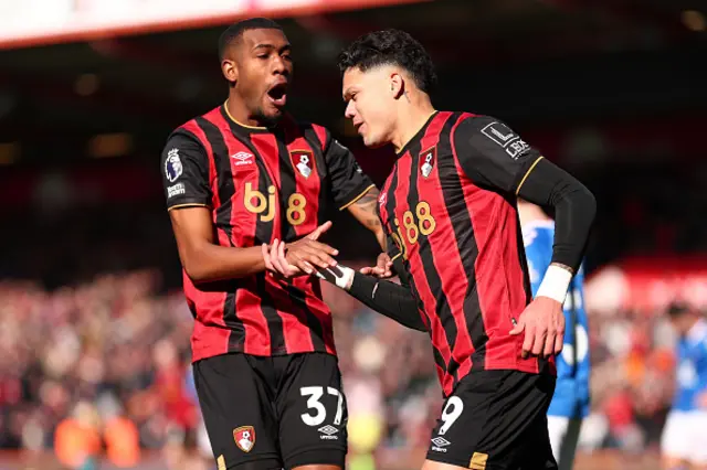 Evanilson of Bournemouth celebrates with Rayan