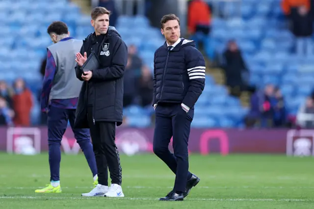 Scott Parker, Manager of Burnley, looks on