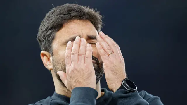 Swansea boss Vitor Matos has his head in his hands