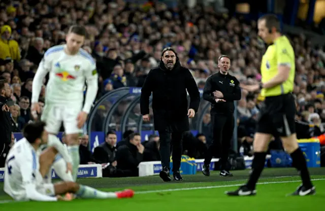 Daniel Farke, Manager of Leeds United, looks on