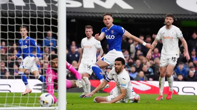 George Hirst scores Ipswich's third against Swansea