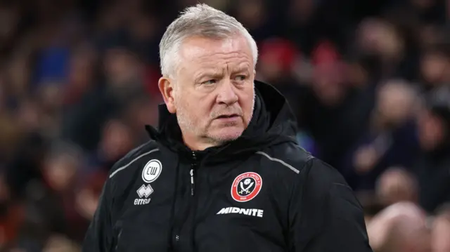 Sheffield United manager Chris Wilder looking over his left shoulder