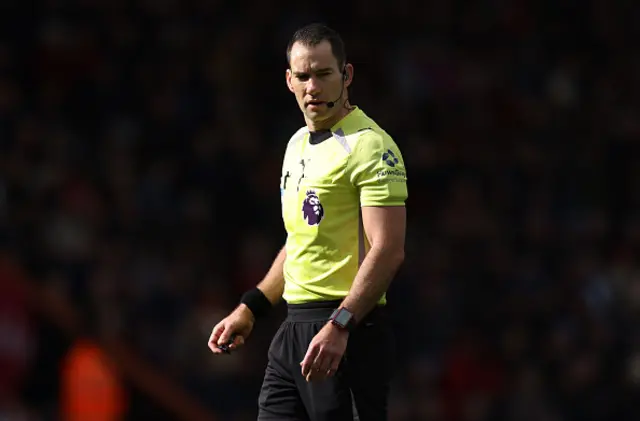 Referee, Jarred Gillett looks on