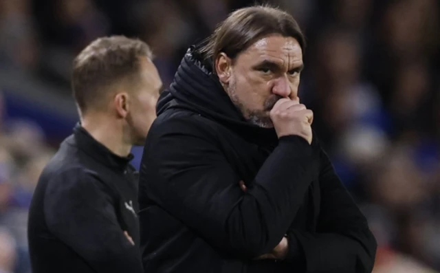 Leeds United manager Daniel Farke reacts