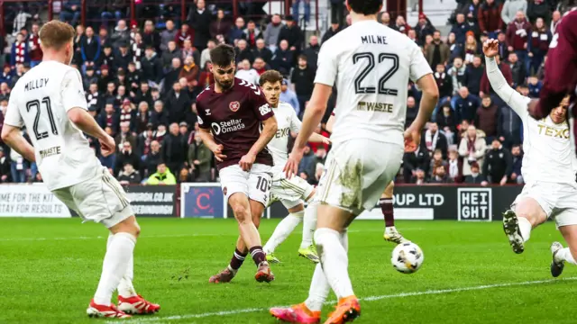 Claudio Braga scores for Hearts against Aberdeen
