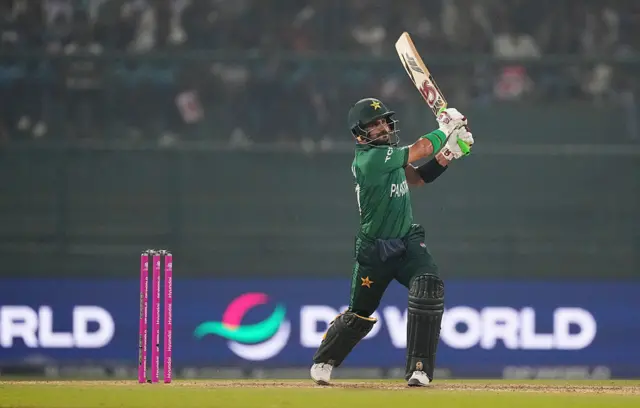 Sahibzada Farhan of Pakistan plays a shot during the ICC Men's T20 World Cup India & Sri Lanka 2026 Super 8 match between Sri Lanka and Pakistan at Pallekele Cricket Stadium