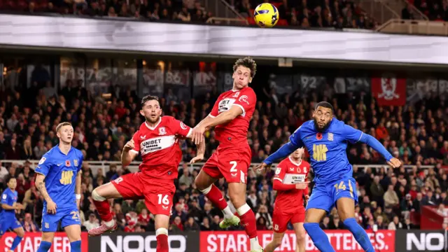 Middlesbrough's Callum Brittain heads a cross away during their game against Birmingham earlier in the season