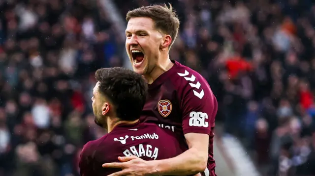 Hearts players celebrating