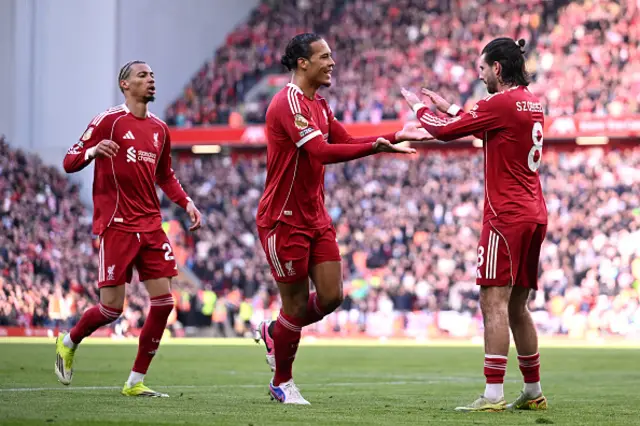 Virgil van Dijk of Liverpool celebrates