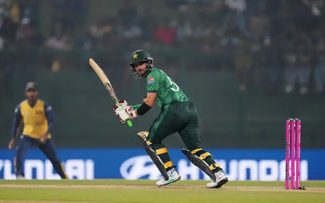 Sahibzada Farhan of Pakistan plays a shot during the ICC Men's T20 World Cup India & Sri Lanka 2026 Super 8 match between Sri Lanka and Pakistan at Pallekele Cricket Stadium
