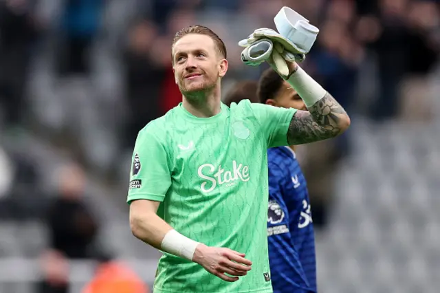 Jordan Pickford of Everton celebrates victory