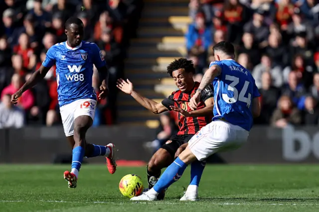 Tyler Adams of AFC Bournemouth is challenged by Granit Xhaka