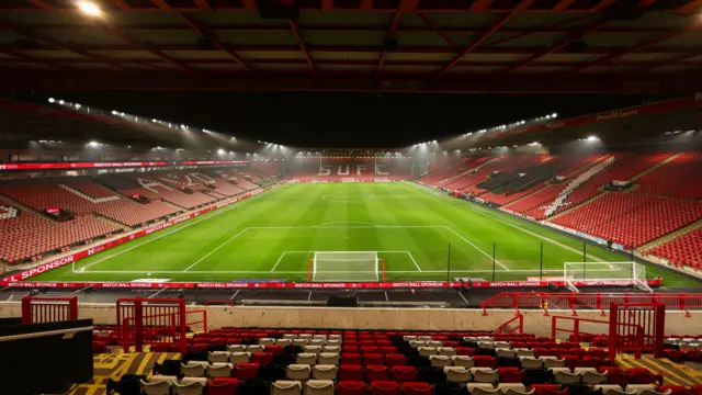 Sheffield United's Bramall Lane under the floodlights before kick-off against Oxford