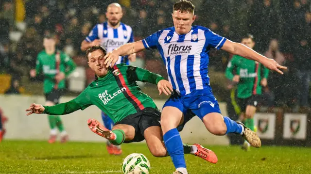 Action from Glentoran v Coleraine