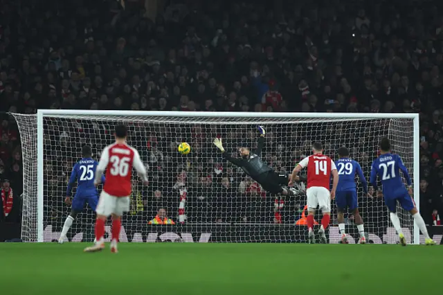Robert Sanchez of Chelsea makes a save