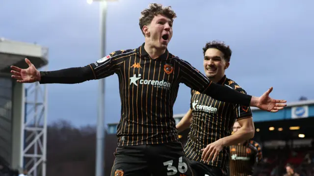 Liverpool loanee Lewis Koumas celebrates Hull City's winner in the 1-0 win over Blackburn
