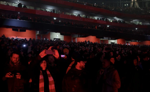 General view of fans inside the stadium before the match