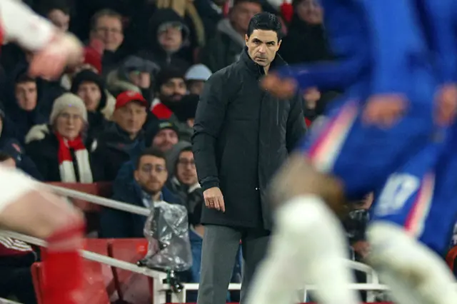 Arsenal's Spanish manager Mikel Arteta looks on