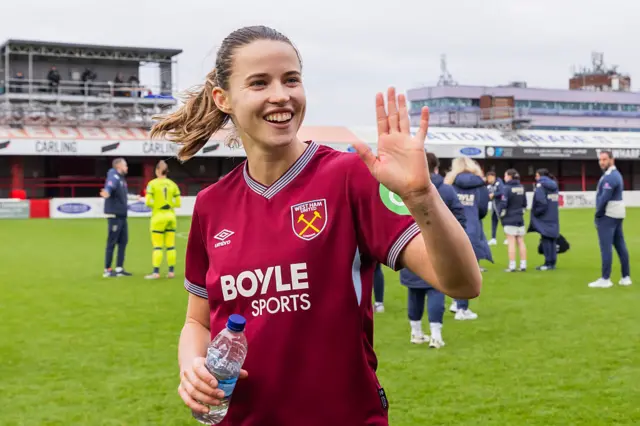 Denton waves to the West Ham fans
