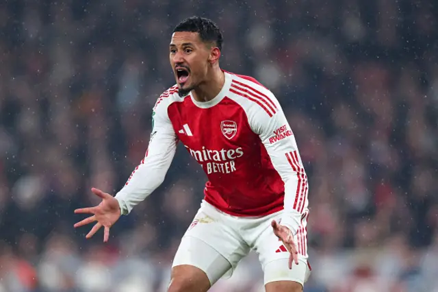 William Saliba of Arsenal shouts