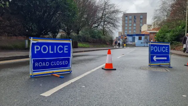 Police road closure in Leicester