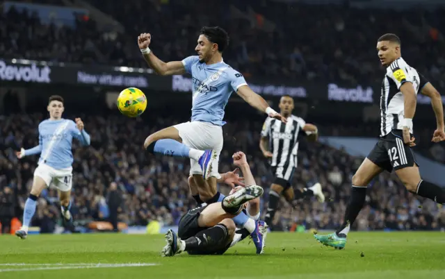 Manchester City's Omar Marmoush scores their first goal