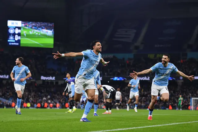 Omar Marmoush of Manchester City cscores the opening goal