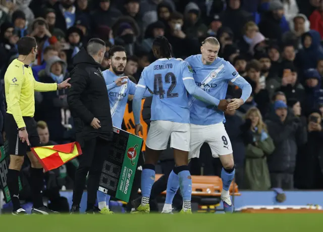 Manchester City's Erling Haaland comes on as a substitute to replace Antoine Semenyo