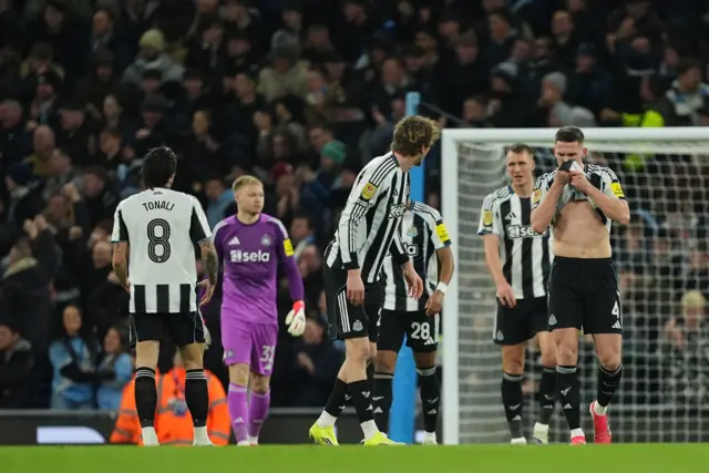 Newcastle United players after conceding their sides first goal of the game