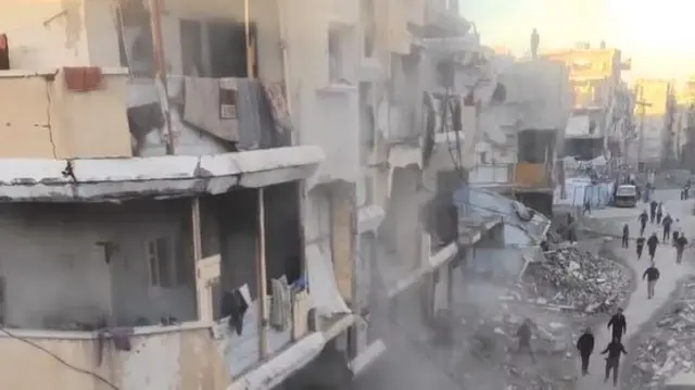 A screengrab from footage uploaded to Facebook showing the aftermath of the air strike