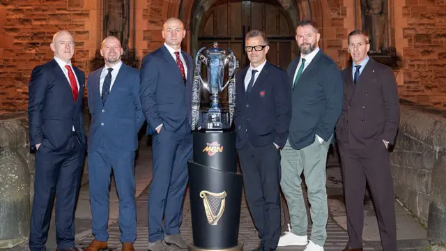 Six Nations head coaches pose with the trophy
