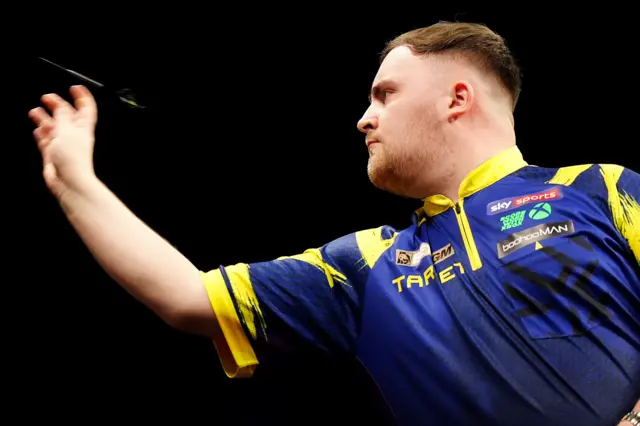 England's Luke Littler during his match against Netherlands' Gian van Veen during the BetMGM Premier League Darts at the Utilita Arena, Newcastle upon Tyne