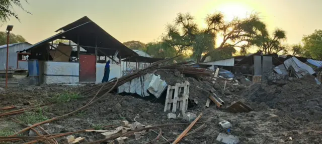 A picture of the severe damage caused to the MSF hospital which the charity says was caused by an air strike