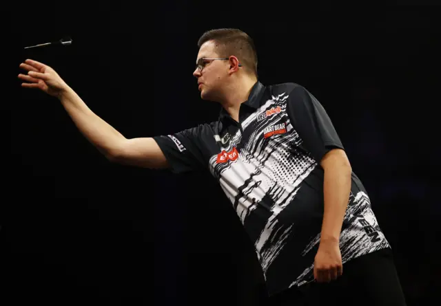 Gian Van Veen in action during his final match against Michael Van Gerwen