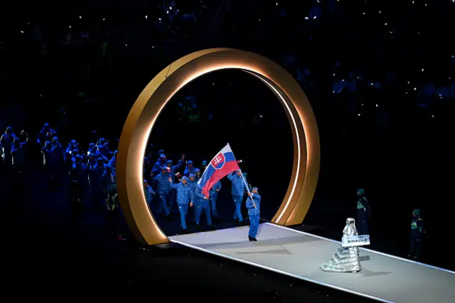 Flagbearer Tomas Tatar of Team Slovakia enters with the team