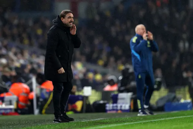 Daniel Farke watches on from the touchline