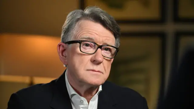 A file picture of Mandelson - he is looking off camera during an interview