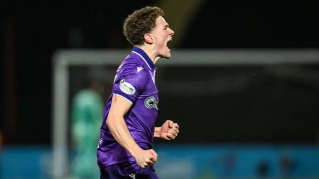 Jacob Devaney celebrates after scoring for St Mirren against Airdrieonians