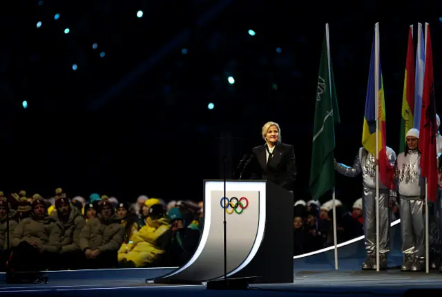 Kirsty Coventry, President of the IOC, gives a speech