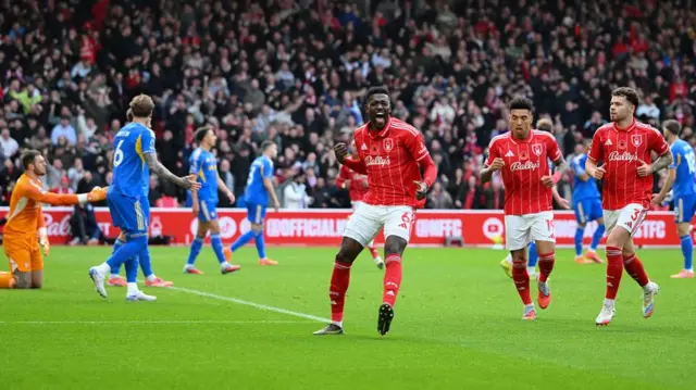 Sangare celebrates scoring in the reverse fixture