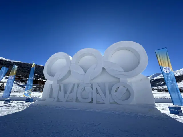 Livigno Olympic rings carved out of snow