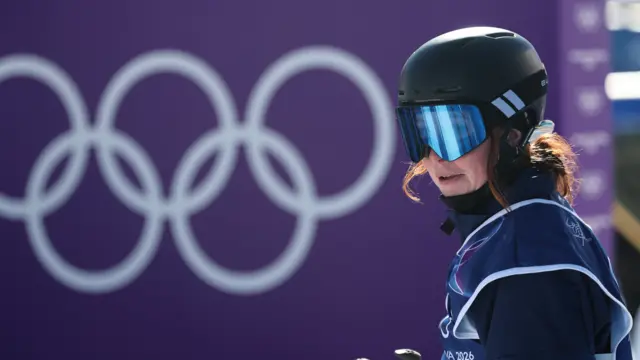 Kirsty Muir of Britain looks on in the finish area during the Women's Freeski Slopestyle qualification of the Freestyle Skiing competitions at the Milano Cortina 2026 Winter Olympic