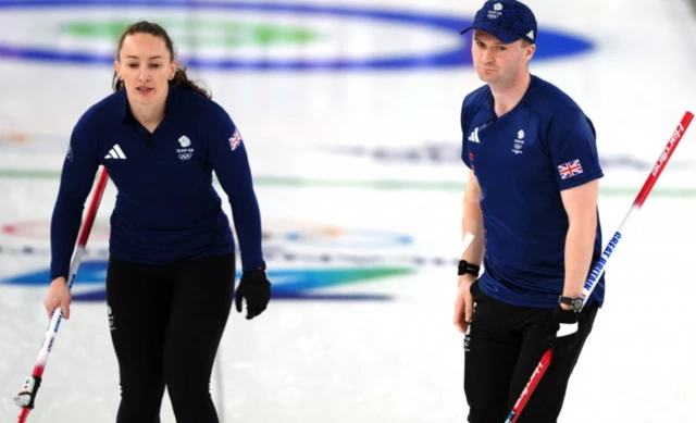 Great Britain's Jennifer Dodds and Bruce Mouat during the Curling Mixed Doubles Round Robin match