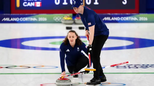 Great Britain's Jennifer Dodds and Bruce Mouat during the Curling Mixed Doubles Round Robin match on day one of the Milano Cortina 2026