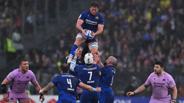 Michele Lamaro collects the ball for Italy